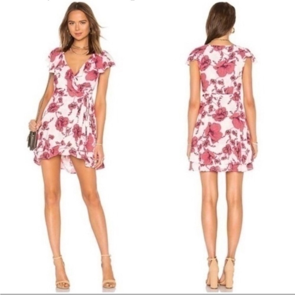 Free People French Quarter wrap dress mini poppy floral pink white Large